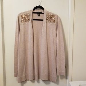 Tan sweater with jeweled applique
